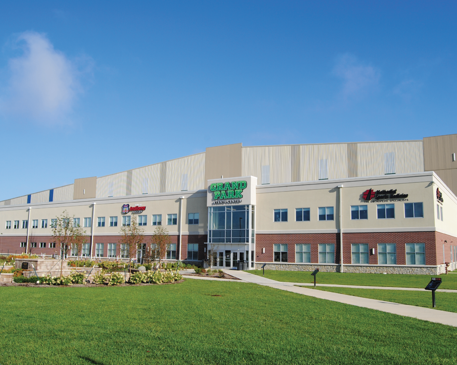 Exterior of the Community Health Network Events Center at Droplight Grand Park